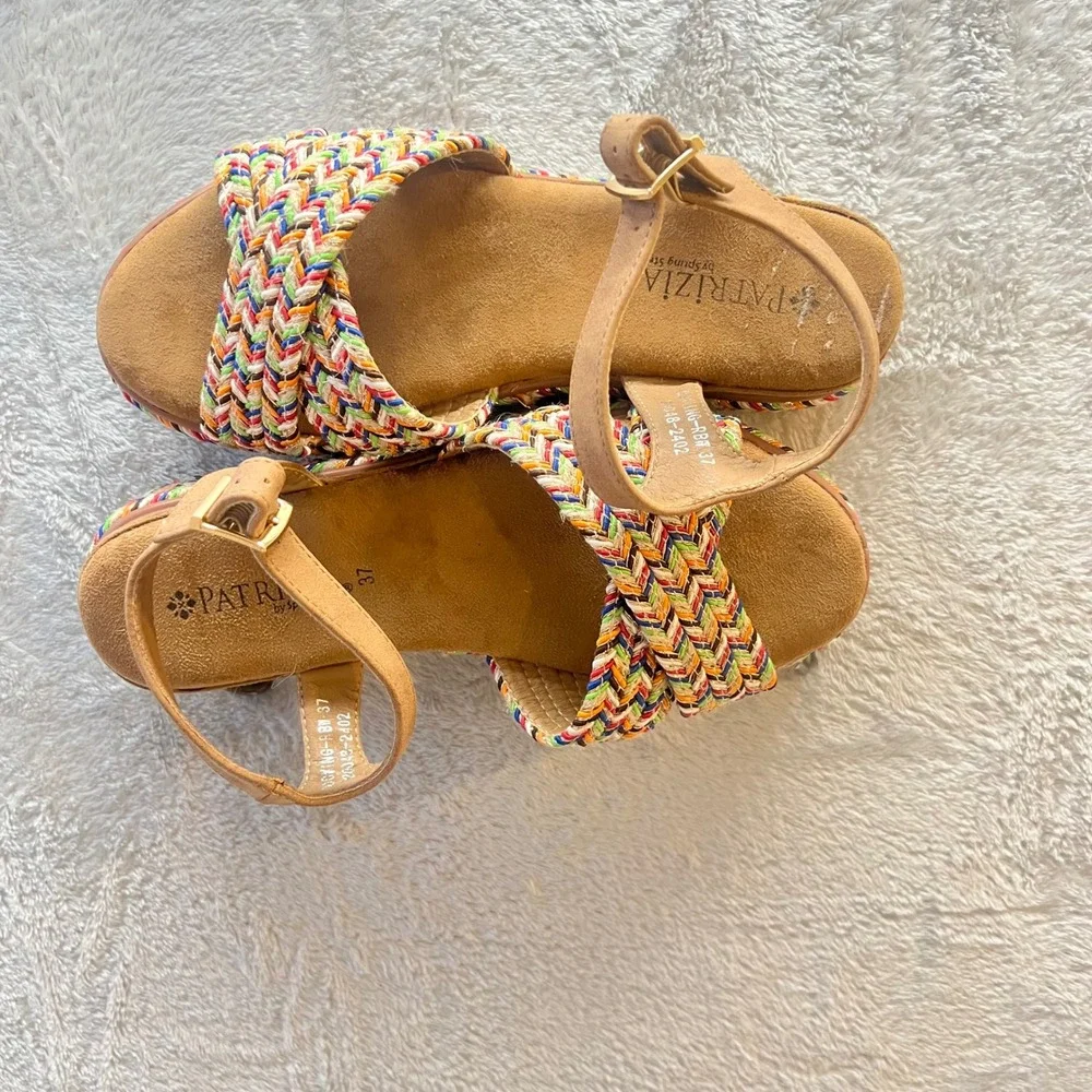 Patrizia by Spring Step Colorful Woven Ankle Strap Wedge‎ Sandals Size 37